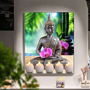 Resumo Buda Velas Flores pintando impressões e pôsteres de lona moderna obras de arte de parede para decoração de casa