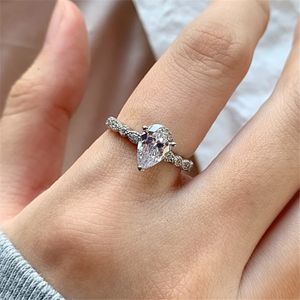 Water Drop Luxury ring 925 Sterling Silver Rings For Bride Women Wedding 5A Cubic Zirconia Jewellry Fashion Love Engagement Friend Finger ring Gift With Box Size 5-10