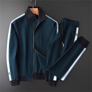 Minglu Mens sätter Sweatshirtpants Luxury Stand Collar Contrast Color Ribbon Mens Hoodies Plus Size 4XL Elastic Midist Men Pants 201210