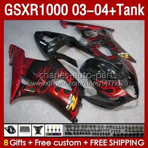 Wtryskowe formy formy Czerwone Flames Fairings dla Suzuki GSXR1000 GSXR-1000 K 3 GSX R1000 GSXR 1000 CC K3 03 04 Body 147NO.45 GSX-R1000 2003 2004 1000cc 2003-2004 OM