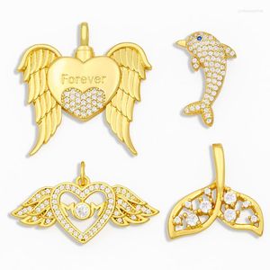 Hänghalsband CZ mässing Söt djurhalsband charm för smycken som gör grossist Dolphin Angel Wing Pdta238pendant