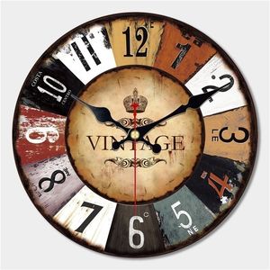 Wonzom Artistic Silent Retro Retro Creative Modern Design Round Vintage Shoe Decorative Antique Wooden Home Large Wall Clock Gift Y200109