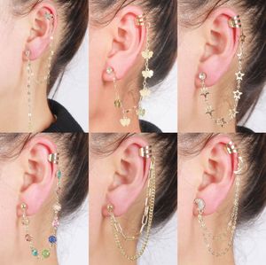 Mixed Simple Gold Plated Dangle Earrings Octagonal Character Star Ear Bone Chain Party Clip Stud Geometric Women Rhinestone Jewelry Lovers Gift