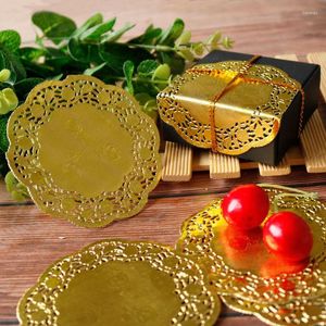 Tischsets 50 Stück 3,5 Zoll hohle florale runde Spitzen-Papierdeckchen Party DIY Gold Tischset C63B