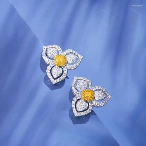 Stud Fashion Flower 925 Sterling Silver Ear Studs Earrings Yellow Topaz Gemstone Wedding Korea Jewelry For Women WholesaleStud Mill22