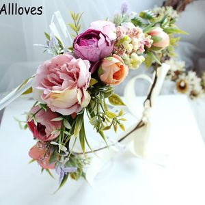 Rustikale Blumen Bräute Kronen Kopfschmuck Hochzeit im Freien Kinder Mädchen Girlanden Kopfbedeckung Hiarband Künstliche Blumen Boho Country Haarschmuck Mode AL8225