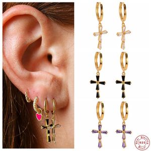 Auxuilier de lustre de 925 Prata de prata esterlina Brincos de pingente de zircão colorido para mulheres charme de cristal verde roxo Earringsdangle