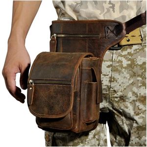 Waist Bags Genuine Leather Men Design Casual Messenger Shoulder Sling Bag Fashion Multifunction Belt Pack Drop Leg Pouch 3110-DWaist