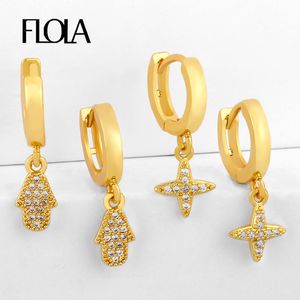 Stud Gold Filled Hamsa Hand Dangling Earrings For Women Cross Small Micro Paved Cubic Zirconia Jewelry Ersr99Stud