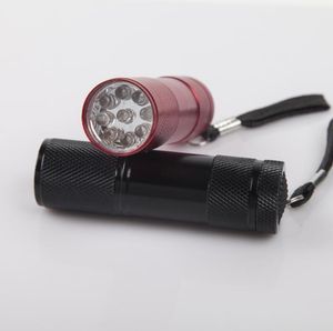 Mini 9 led UV flashlight torch Aluminium Alloy ultraviolet lamp 395nm violet purple lights Blacklight Flashlights