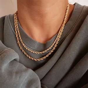 Kedjor män rep långa halsband rostfritt stål minimalistisk twist repkedja dubbel lager tillgängligt i guldfärg silver colorchains