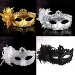 Maschera veneziana per gli occhi di Hallowmas Maschere mascherate con piume di fiori Maschera pasquale Maschera per feste di ballo di compleanno per matrimoni