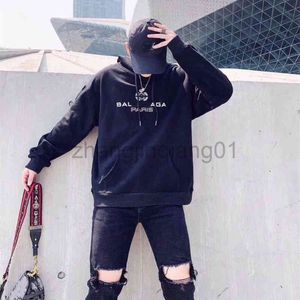 Designer Balanciagas Hoodie Oversized Vintage Luxe White Black Paris Fashion Brand Loose Casual Pure Cotton Wave Men's And Women's Lovers Sweater