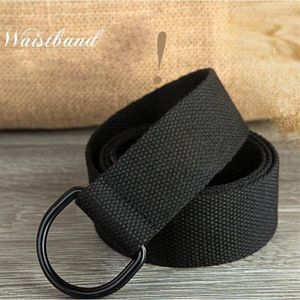 Mode Unisex Frauen Männer Leinwand Stoff Gürtel Ring Schnalle Gurtband Taille Band Solide Kausal Schwarz 110-150 cm Großhandelspreis gürtel Enek22