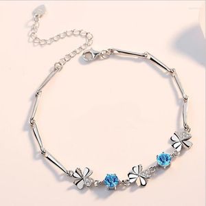 Braccialetti con ciondoli Squisito cristallo blu trifoglio fiore per gioielli da donna Moda argento 925 sterling accessori per ragazze Kent22