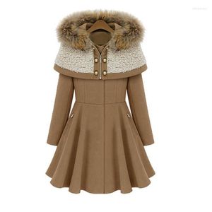 Women's Trench Coats 2022 European American Fashion Coat Mid-Long Hooded Cloak Blended Woolen Autumn Winter Wool Jacket Outerwear A952