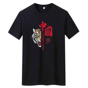 デザイナーメンズTシャツ半袖メンズピュアコットンボトムリングシャツ2022夏の韓国語版虎茂物Tシャツ中国プリント