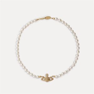 Fashion Vivian West Queen Pearl Saturn Full Diamond Necklace Classic Dames sieraden veelzijdige sleutelbeen Lobster Clasp Chain188W