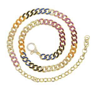 Drop Ship Neue Stile 5mm Cuban Link Kette Halskette Gold Farbe Regenbogen Cz Miami Choker Halsketten für Frauen dame Schmuck