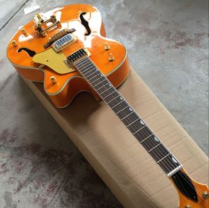 Guitarra Oca Alaranjada venda por atacado-Tiger Flame Jazz Guitar Guitar Hollow Body Jazz Gitaar Orange Color Handmade Stings Guitarra Vibrato Sistema