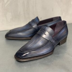 Buty mokasyny mężczyźni pu wytłaczany wzór mieszany kolor niski obcas spiczasty profesjonalny nie poślizg na klasycznych wygodnych butach biznesowych CP214