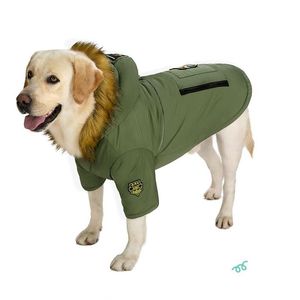 군대 녹색 겨울 따뜻한 큰 큰 개 애완 동물 옷 후 까마귀 양털 골든 리트리버 개 안면 패딩 자켓 코트 의류 195b
