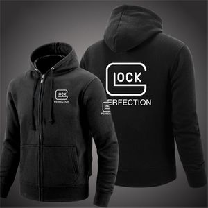 Glock Perfection Shooting Hooded Long Sleeve Men Jacket Drawstring dragkedja Stängning Solid Color Casual Sweatshirt kläder 220813