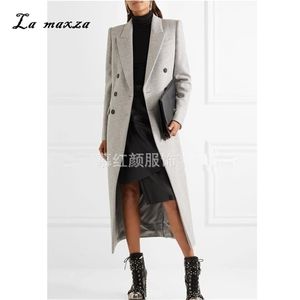 Winter Women Wool Elegant Warm Long Office Coat Korean Style Fashion Womens Coats 201215