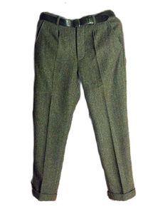 Calças De Lã Tweed venda por atacado-Calça masculina aranha de arco Tweed cintura alta para homens clássicos de lã essencial calça husaband vintage Amekaji macacão sem corretores