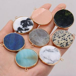 Charms Natural Round Stones Pendant Reiki Heal Lapis Lazuli Amazonite Pink Aventurine White Turquoise For Jewelry Making DIYCharms