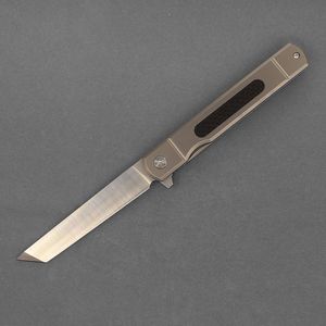 Yüksek kaliteli R6254 Palet Katlanır Bıçak D2 saten Tanto Point Bıçağı TC4 Titanyum Alaşımlı Karbon Fiber Töbağa Yatağı Hızlı Açık EDC CEB Bıçakları