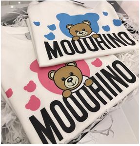 1-10 Years Baby Embroidered bear T-shirt summer children 100% cotton short-sleeve Tops Tees new trendy brand ins kids clothing Tee 90-130cm White Pink Blue