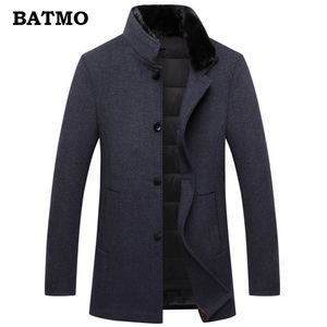 BATMO new arrival high quality 60 wool natural mink fur collar thicked trench coat men 90 white duck down liner LJ201110