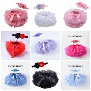 Baby Girls Tutu Skirt Headband Set Toddler Ruffle Tulle blöja täcker 6-24 månader solid färg mjuka tulles bloomers