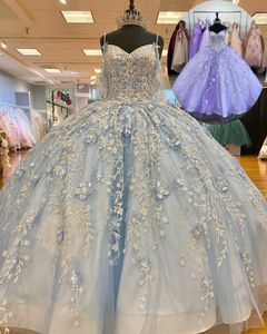 Sparkle Sequins vestidos de 15 anos 2022 Puffy Quinceanera Dress with Bow Basque Sweet 16 Dress Long Prom Gown Sweetheart Lace-Up Ballgown Lilac Ice-Blue Spaghetti
