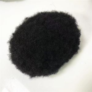 Substituição de cabelo virgem humano indiano Mão amarrada 4mm Afro Kinky Curl Male Wigs para homens negros na América entrega Fast Express