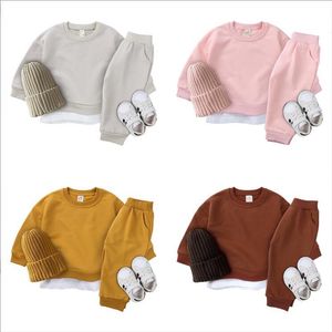 Abiti firmati per bambini Tuta tinta unita 2 pezzi / set Abiti casual a maniche lunghe Set di abbigliamento per bambini 5 colori