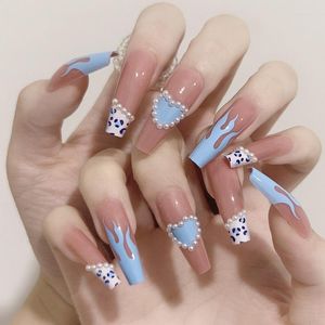 False Nails Long Fake Art Tips Press On Flower Heart Design For Extensionfake With Glue Stickers Reusable Set 24pcs Prud22