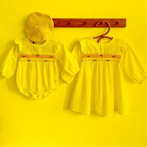 Flickans klänningar baby flickor kläder långa ärmar broderi flicka klänning och romper syster matchande outfit prinsessan barn klädgirl's