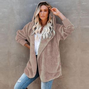 Women's Jackets 2022 Autumn Winter Warm Fleece Loose Hooded Coat Women Open Stitch Solid Trench Streetwear Fashion Cape