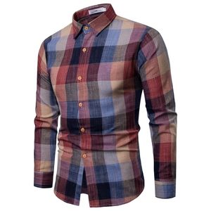 Men Plaid Shirt Long Sleeve Cotton Shirt 2019 Fashion Casual Red Checkered Cotton Chemise Homme Linen Man Clothes T200319
