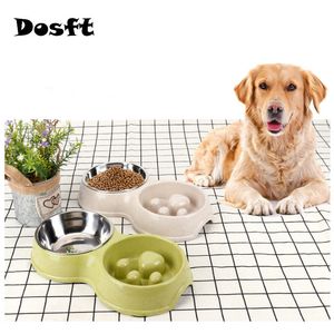 Pet Dog Feeding Food Bowls Plastic Double Nonslip Bowl Puppy Slow Down Eating Feeder Dish Bowel Healthy Y200917