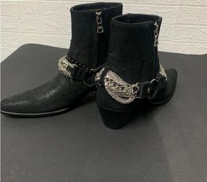 Moda Argento Catene Stivali Inverno Wyatt Scarpe Stivali alti da uomo in pelle di mucca Scarpe Chelse