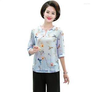Frauenblusen Hemden Kimono Plus Size 5xl Chiffon Blumen und Vögel Bluse Frauen halbe Ärmel Kleidung koreanische Mode 2022 Tunika -Hemd zu