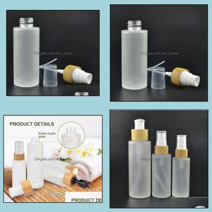 50Ml Frosted Clear Glass Bottle With Bamboo Lid Cap Per Spray Cosmetic Drop Delivery 2021 Bottles Jars Home Accents Decor Garden J6Sxg