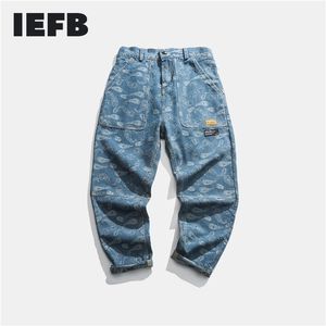 IEFB mens wear autumn fashion denim blue Jeans Cashew Flower high Street Hip Hop Directly Trousers Male 9Y934 201111