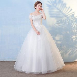 Inne sukienki ślubne sukienki 2022 Seksowna suknia kulowa z piłką łodzi koronkową kwiat prosty vestidos de novia plus size na zamówienie podłogowe sukienki podłogowe