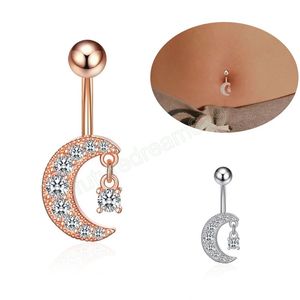 Moon Belly Piercing Crystal Kirurgisk Stål Navel Belly Knapp Ringar Kvinna Kropp Smycken Barbell Kvinnor Tillbehör