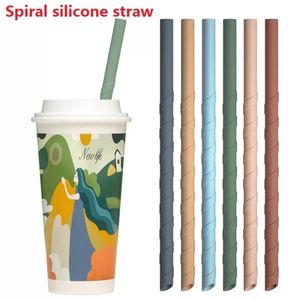 22cm Spiral Silikon Straws för koppar Matkvalitet Straight Bar Home LK002
