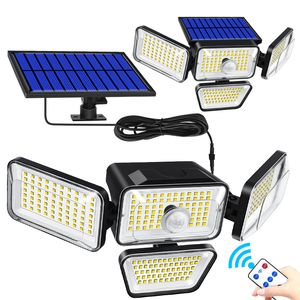 Luzes solares ao ar livre 278 LED 1200LM Solar Lâmpadas de segurança de inundação com sensor de movimento IP65 à prova d'água 4 cabeças de parede de parede de parede